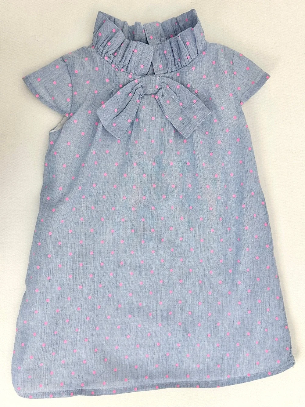 Carter's Blue Dress with Pink Polka Dots and Front Bow Detail.  Size 2T.